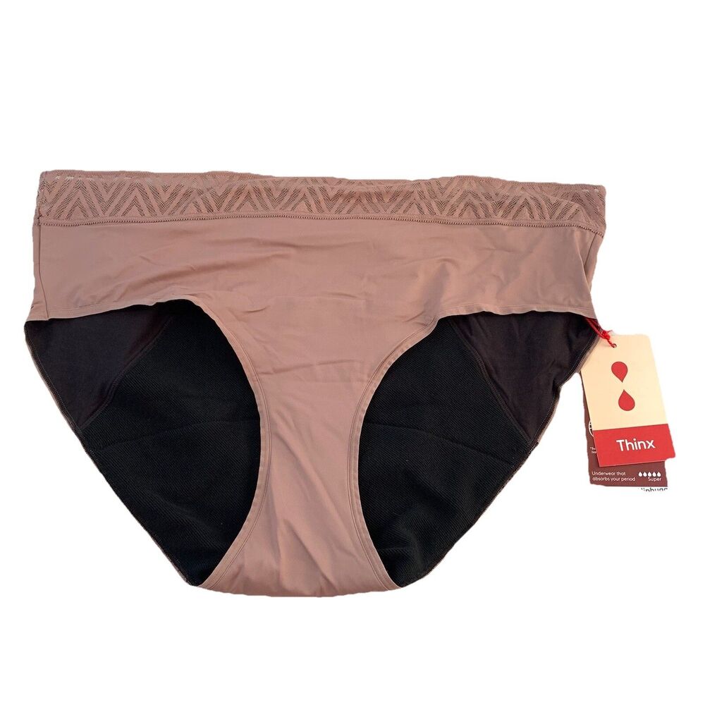 Thinx Womens 4XL Mauve Classic Hip Hugger Panty Super Absorbent Lace Waist NEW